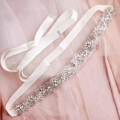 Portia - Silver Crystal Bridal Belt/Sash