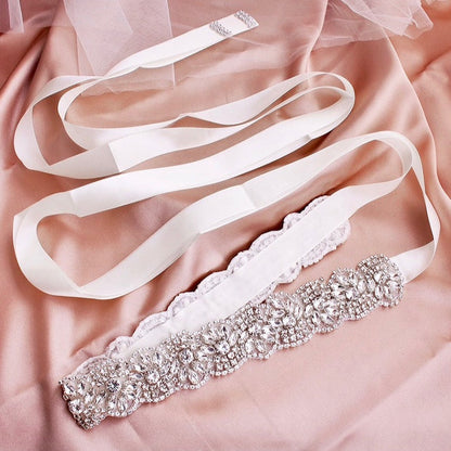 Portia - Silver Crystal Bridal Belt/Sash