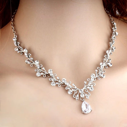 "Cher" - Silver Cubic Zirconia 3-Piece Bridal Jewelry Set With Tiara