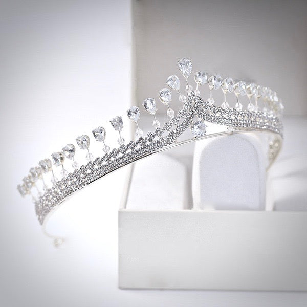 "Cher" - Silver Cubic Zirconia 3-Piece Bridal Jewelry Set With Tiara