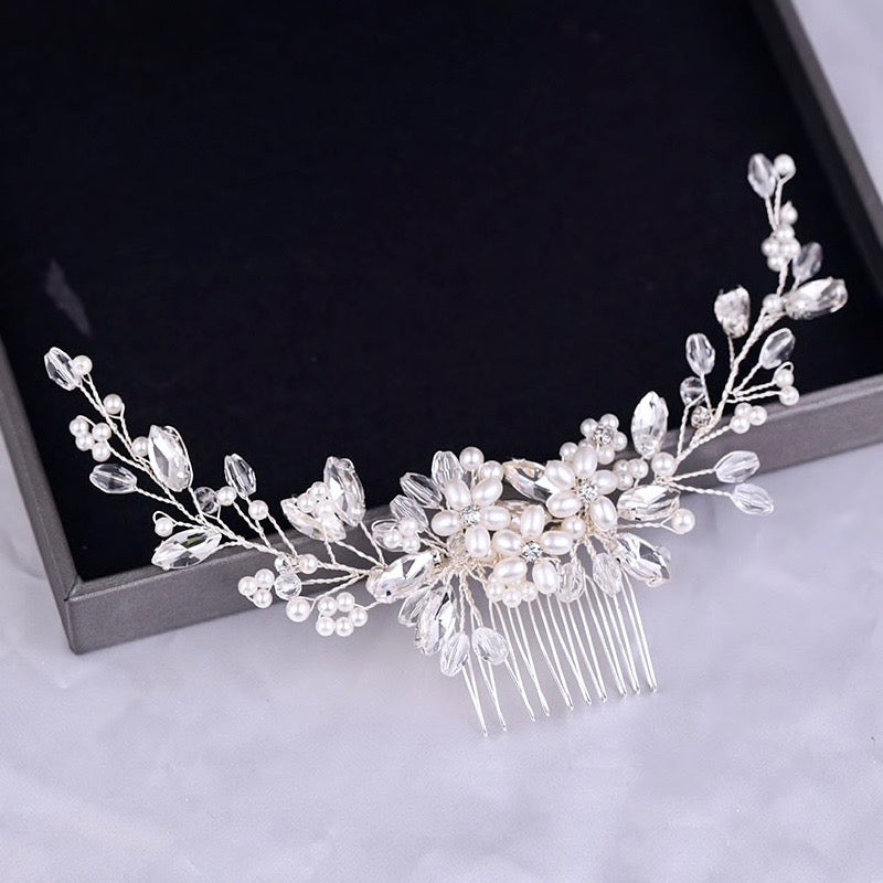 "Roseann" - Pearl and Crystal Bridal Hair Comb - Available in Silver, Rose Gold and Yellow Gold