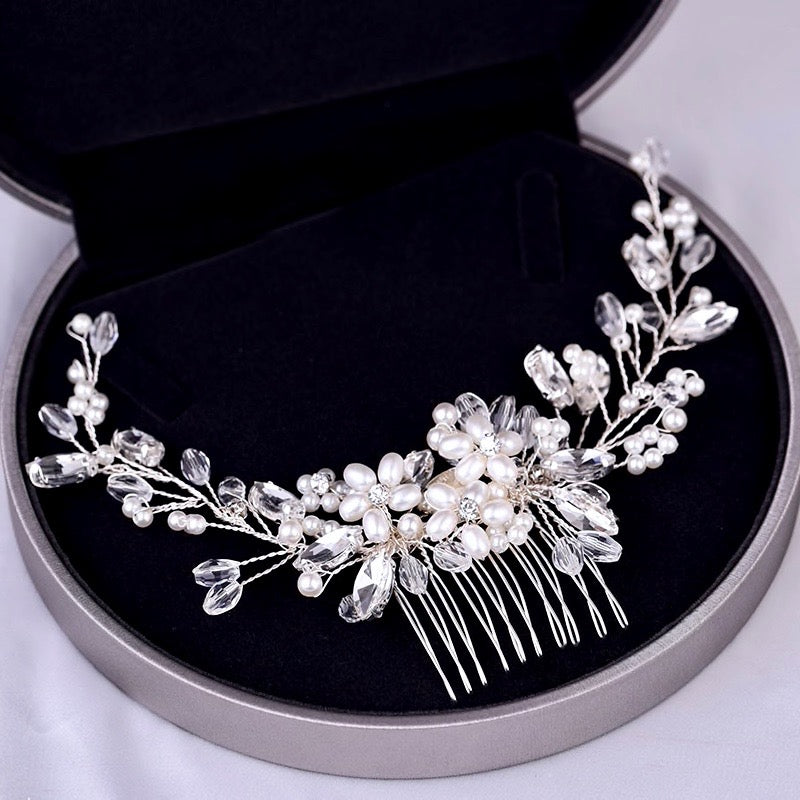 "Roseann" - Pearl and Crystal Bridal Hair Comb - Available in Silver, Rose Gold and Yellow Gold