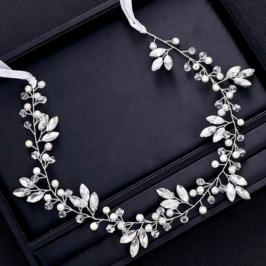 "Phoebe" - Pearl and Crystal Bridal Headband / Hair Vine