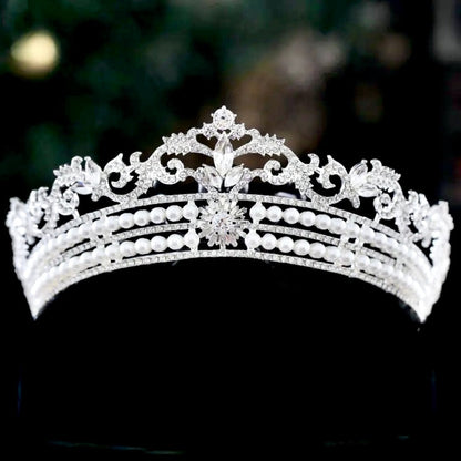 "Malina" - Pearl and Crystal Bridal Tiara - Available in Silver and Gold