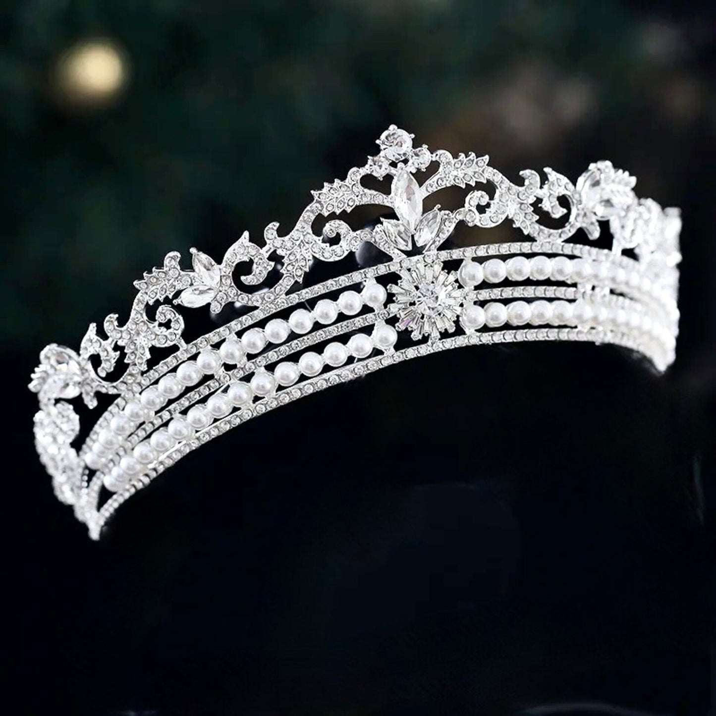 "Malina" - Pearl and Crystal Bridal Tiara - Available in Silver and Gold