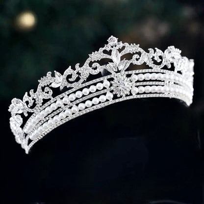 "Malina" - Pearl and Crystal Bridal Tiara - Available in Silver and Gold