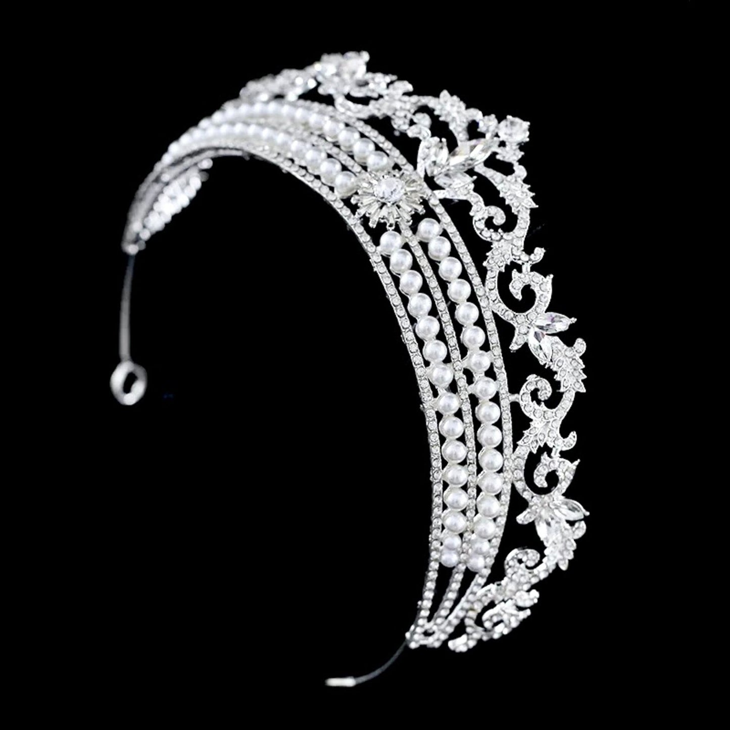 "Malina" - Pearl and Crystal Bridal Tiara - Available in Silver and Gold