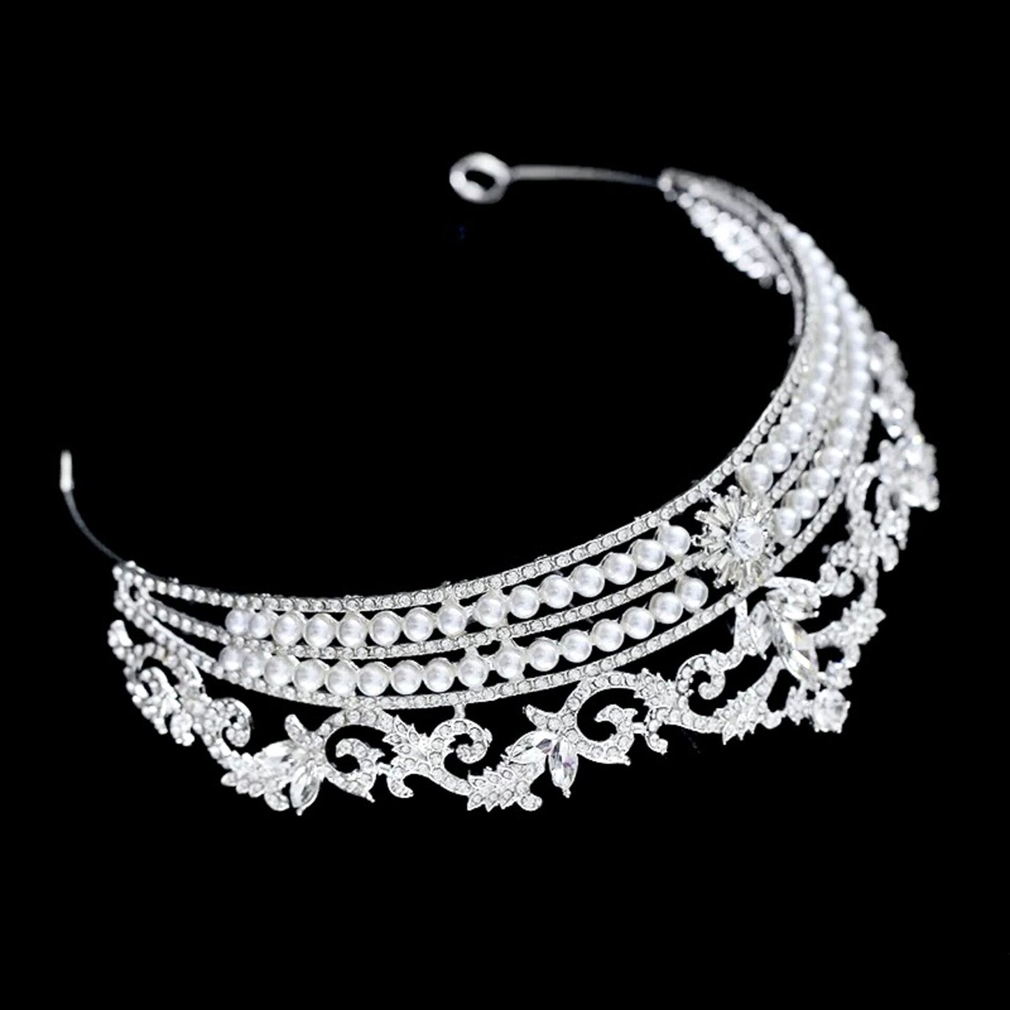 "Malina" - Pearl and Crystal Bridal Tiara - Available in Silver and Gold