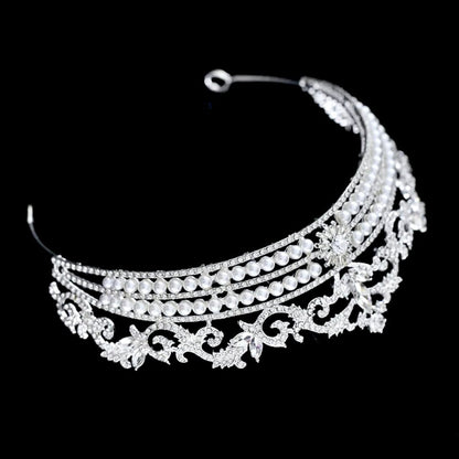 "Malina" - Pearl and Crystal Bridal Tiara - Available in Silver and Gold