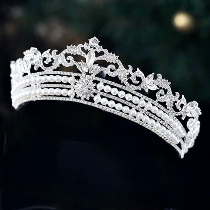 "Malina" - Pearl and Crystal Bridal Tiara - Available in Silver and Gold