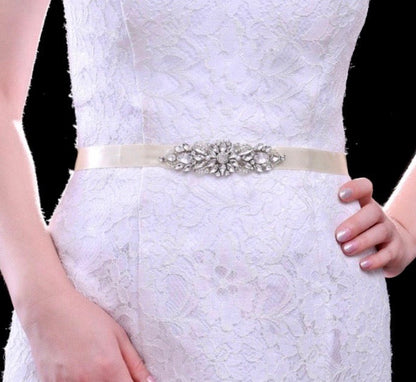 Indre - Silver Pearl and Crystal Bridal Belt/Sash