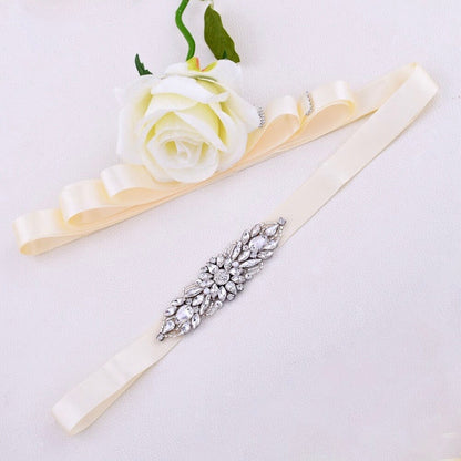 Indre - Silver Pearl and Crystal Bridal Belt/Sash