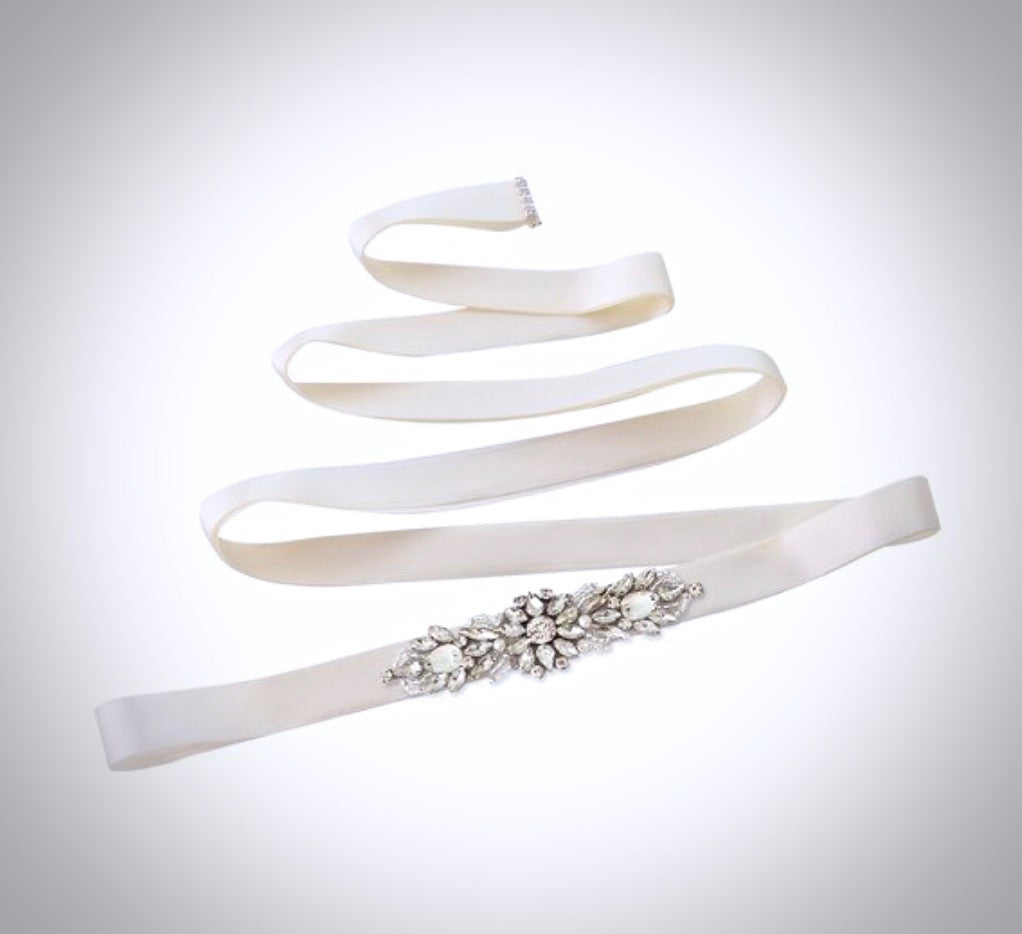 Indre - Silver Pearl and Crystal Bridal Belt/Sash