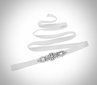 Indre - Silver Pearl and Crystal Bridal Belt/Sash