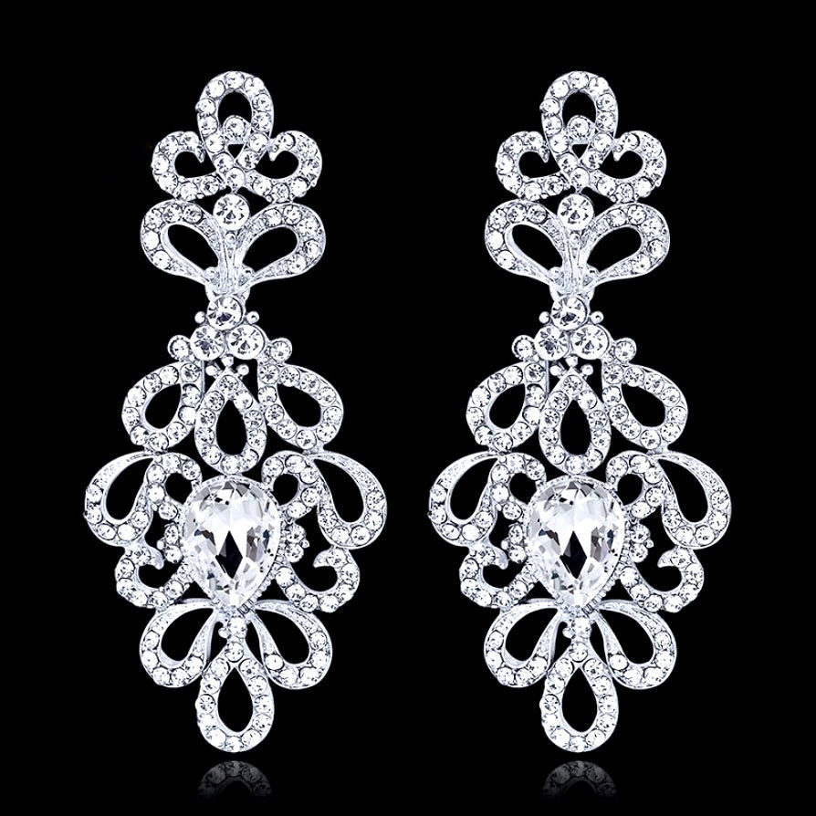 "Charlene" - Silver Rhinestone Bridal Earrings