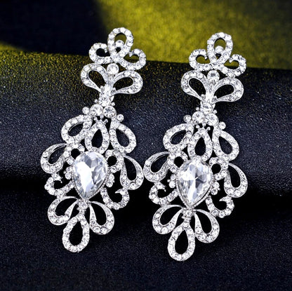 "Charlene" - Silver Rhinestone Bridal Earrings