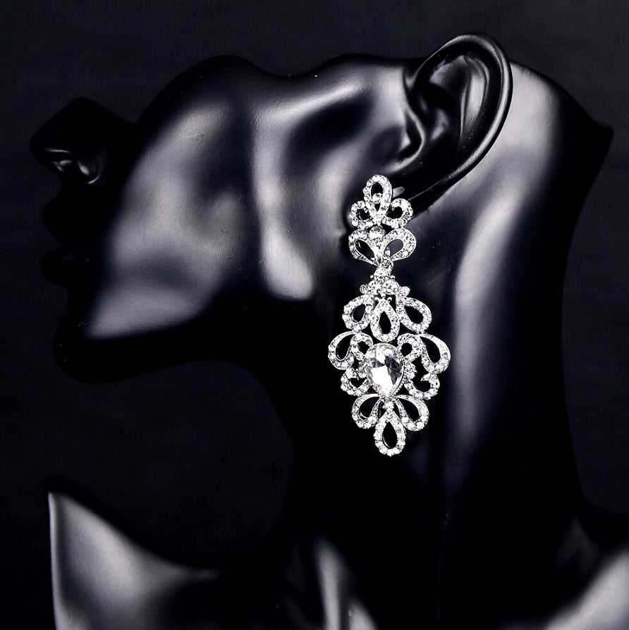 "Charlene" - Silver Rhinestone Bridal Earrings