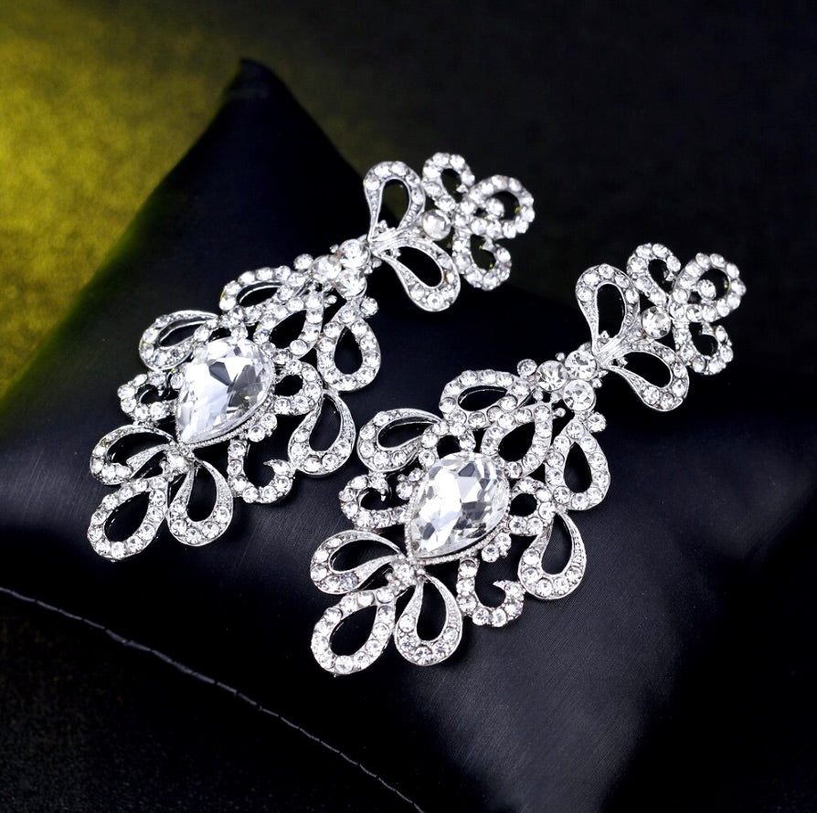 "Charlene" - Silver Rhinestone Bridal Earrings
