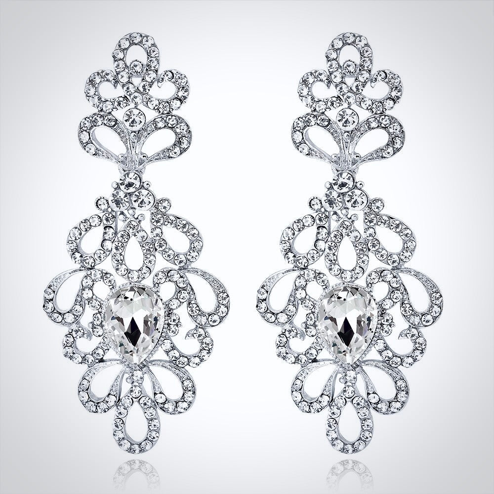 "Charlene" - Silver Rhinestone Bridal Earrings
