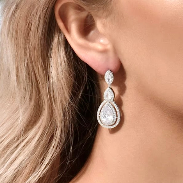 Sabine - Cubic Zirconia Bridal Earrings - Available in Silver, Rose Gold and Yellow Gold
