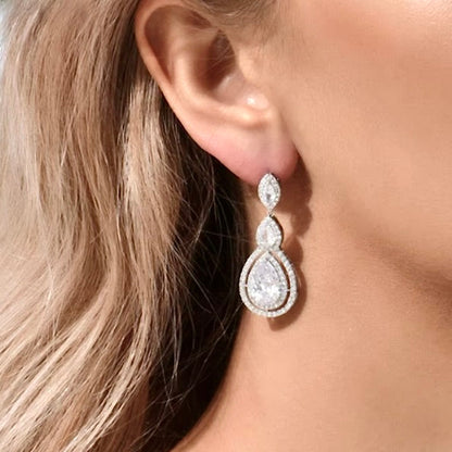 Sabine - Cubic Zirconia Bridal Earrings - Available in Silver, Rose Gold and Yellow Gold