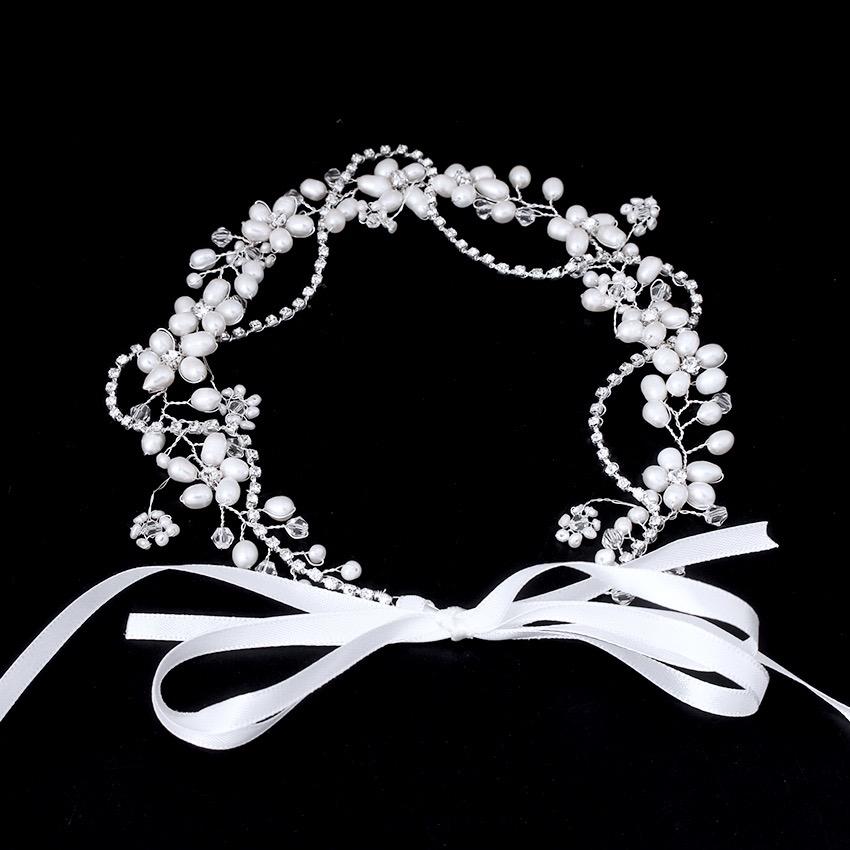 "Karen" - Silver Pearl and Crystal Bridal Headband