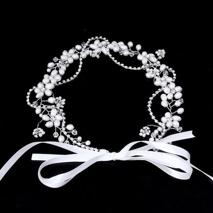 "Karen" - Silver Pearl and Crystal Bridal Headband
