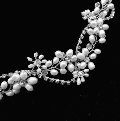 "Karen" - Silver Pearl and Crystal Bridal Headband