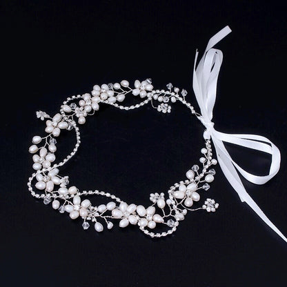 "Karen" - Silver Pearl and Crystal Bridal Headband