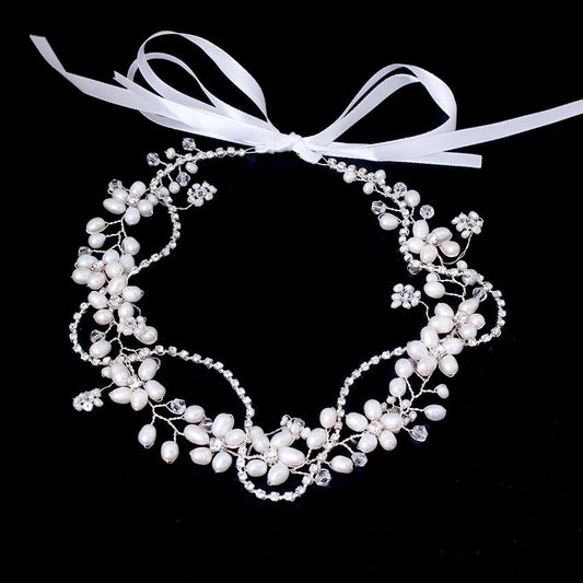 "Karen" - Silver Pearl and Crystal Bridal Headband
