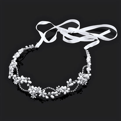 "Karen" - Silver Pearl and Crystal Bridal Headband