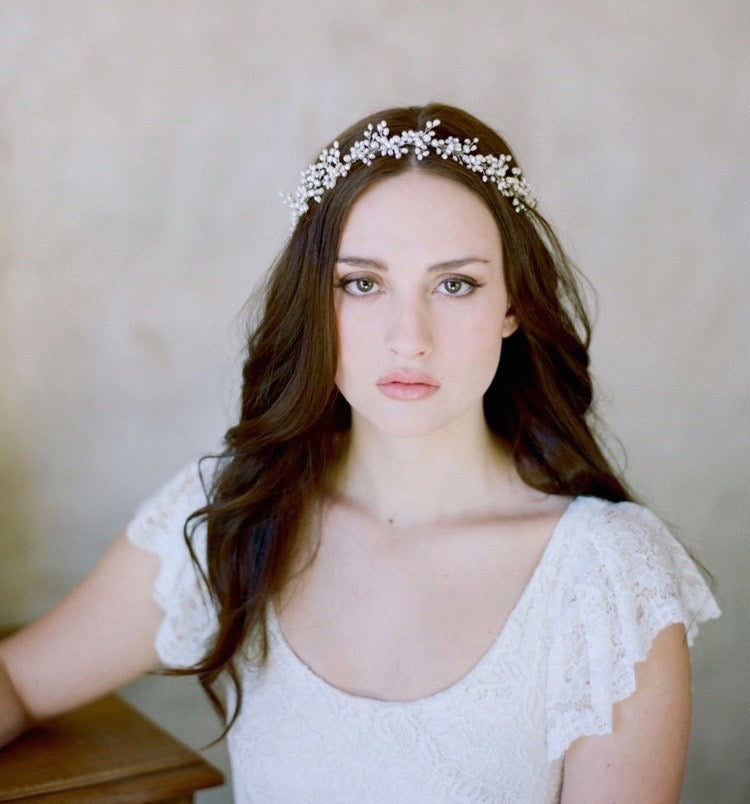 "Karen" - Silver Pearl and Crystal Bridal Headband