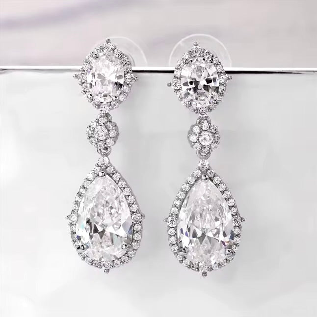 Leigh - Cubic Zirconia Bridal Earrings - Available in Silver and Gold