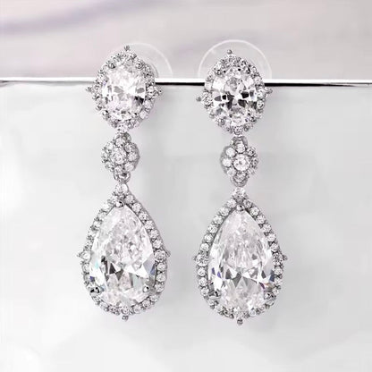 Leigh - Cubic Zirconia Bridal Earrings - Available in Silver and Gold