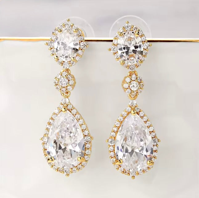 Leigh - Cubic Zirconia Bridal Earrings - Available in Silver and Gold