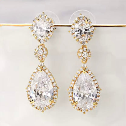 Leigh - Cubic Zirconia Bridal Earrings - Available in Silver and Gold