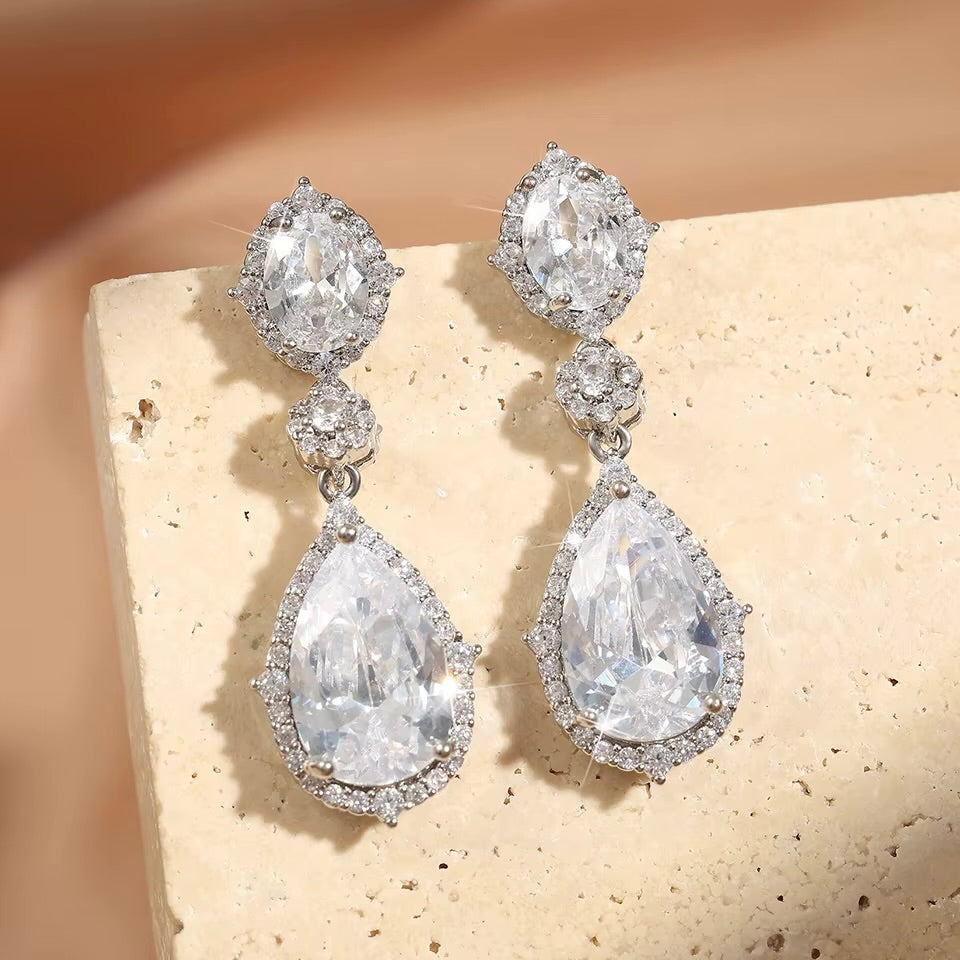 Leigh - Cubic Zirconia Bridal Earrings - Available in Silver and Gold