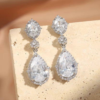 Leigh - Cubic Zirconia Bridal Earrings - Available in Silver and Gold