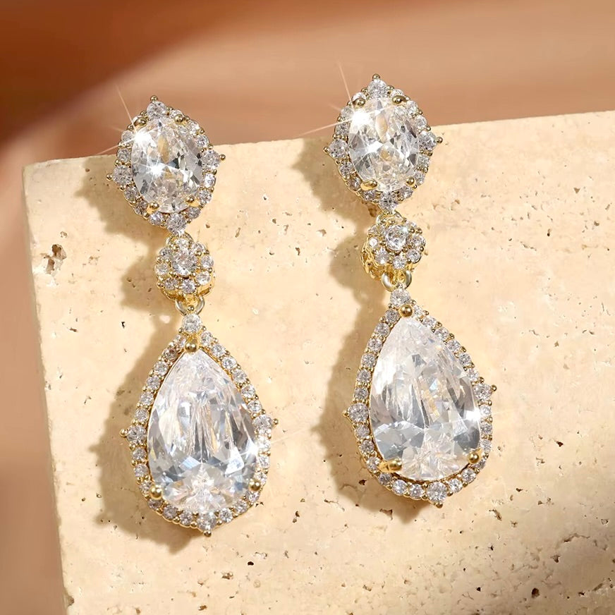 Leigh - Cubic Zirconia Bridal Earrings - Available in Silver and Gold