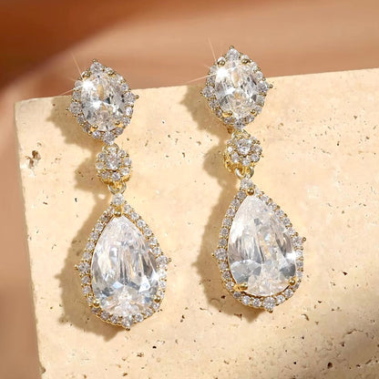 Leigh - Cubic Zirconia Bridal Earrings - Available in Silver and Gold