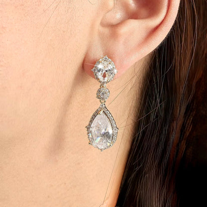 Leigh - Cubic Zirconia Bridal Earrings - Available in Silver and Gold