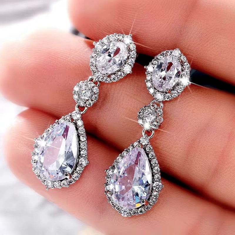 Leigh - Cubic Zirconia Bridal Earrings - Available in Silver and Gold