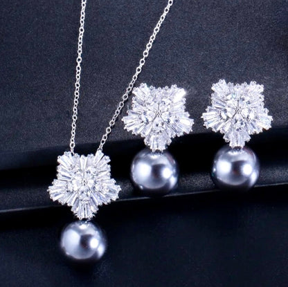 Alba - Pearl and Cubic Zirconia Snowflake Bridal Jewelry Set - More Colors