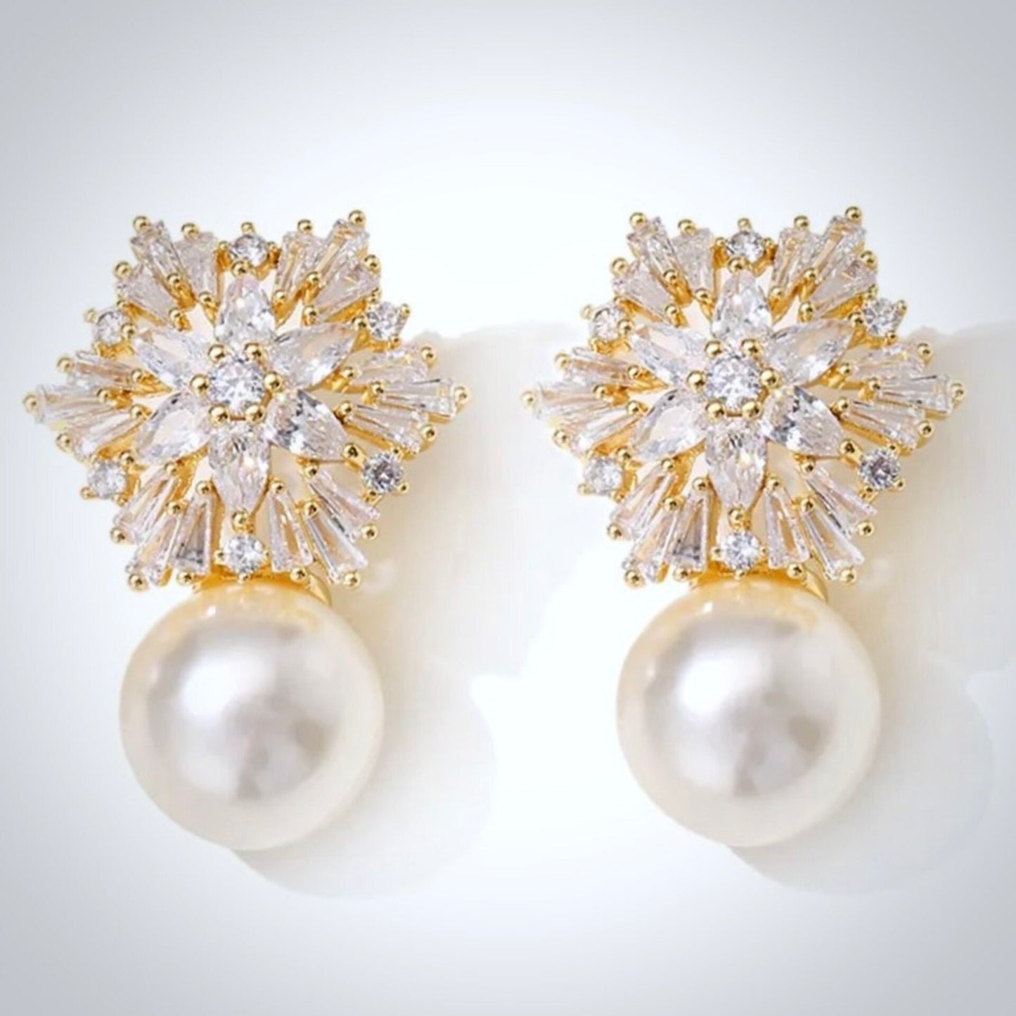 Alba - Pearl and Cubic Zirconia Snowflake Bridal Earrings - More Colors