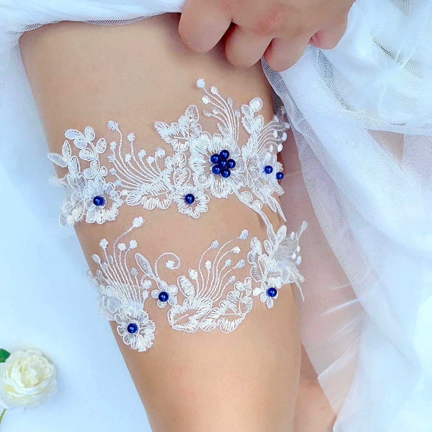 Janis - Lace and Pearl Bridal Garter Set