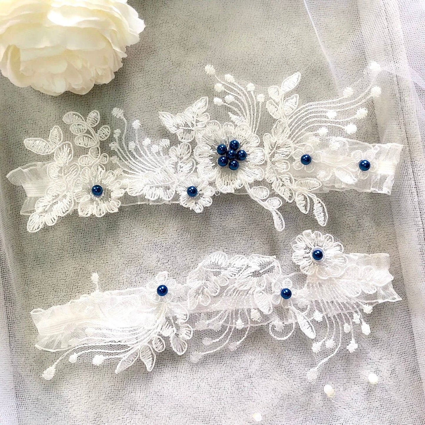 Janis - Lace and Pearl Bridal Garter Set