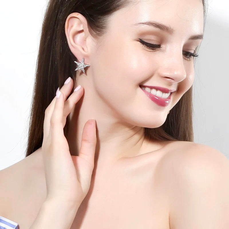 "Nova" - Cubic Zirconia Star Bridal Earrings - Available in Silver, Rose Gold and Yellow Gold