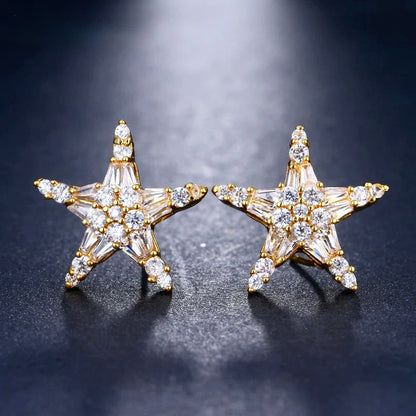 "Nova" - Cubic Zirconia Star Bridal Earrings - Available in Silver, Rose Gold and Yellow Gold
