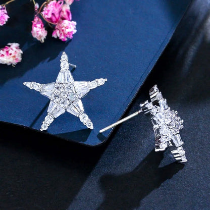 "Nova" - Cubic Zirconia Star Bridal Earrings - Available in Silver, Rose Gold and Yellow Gold