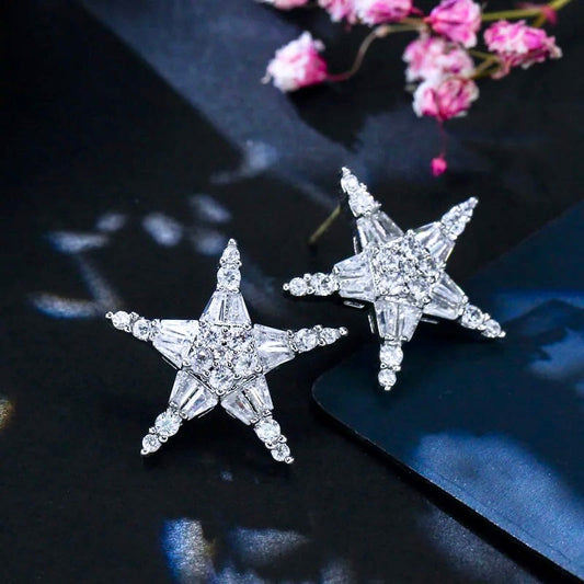 "Nova" - Cubic Zirconia Star Bridal Earrings - Available in Silver, Rose Gold and Yellow Gold
